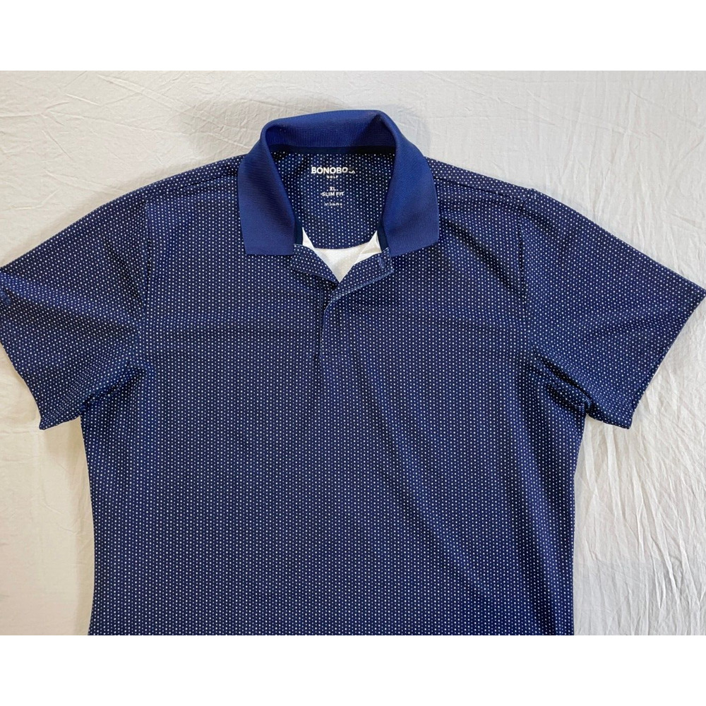 Bonobos Golf Lightweight Slim Fit Microfiber Polo Shirt. Blue Pindot, Men's XL.